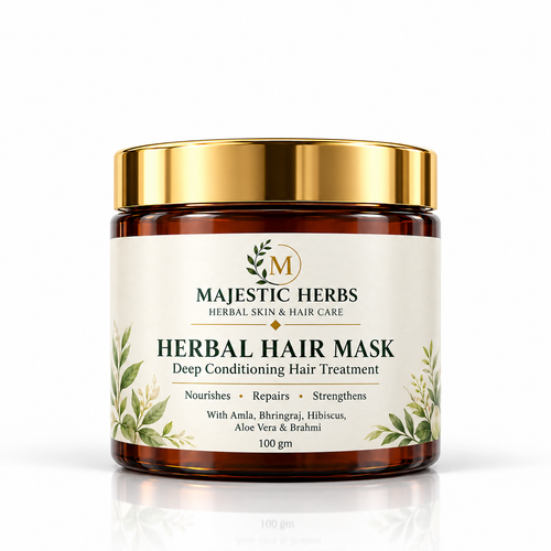 Majestic Herbs Herbal Hair Mask with Amla Bhringraj Hibiscus Aloe Vera and Brahmi 100gm
