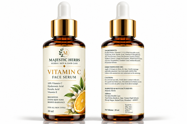 Majestic Herbs Vitamin C Face Serum - Brightening & Hydrating with Hyaluronic Acid & Ferulic Acid