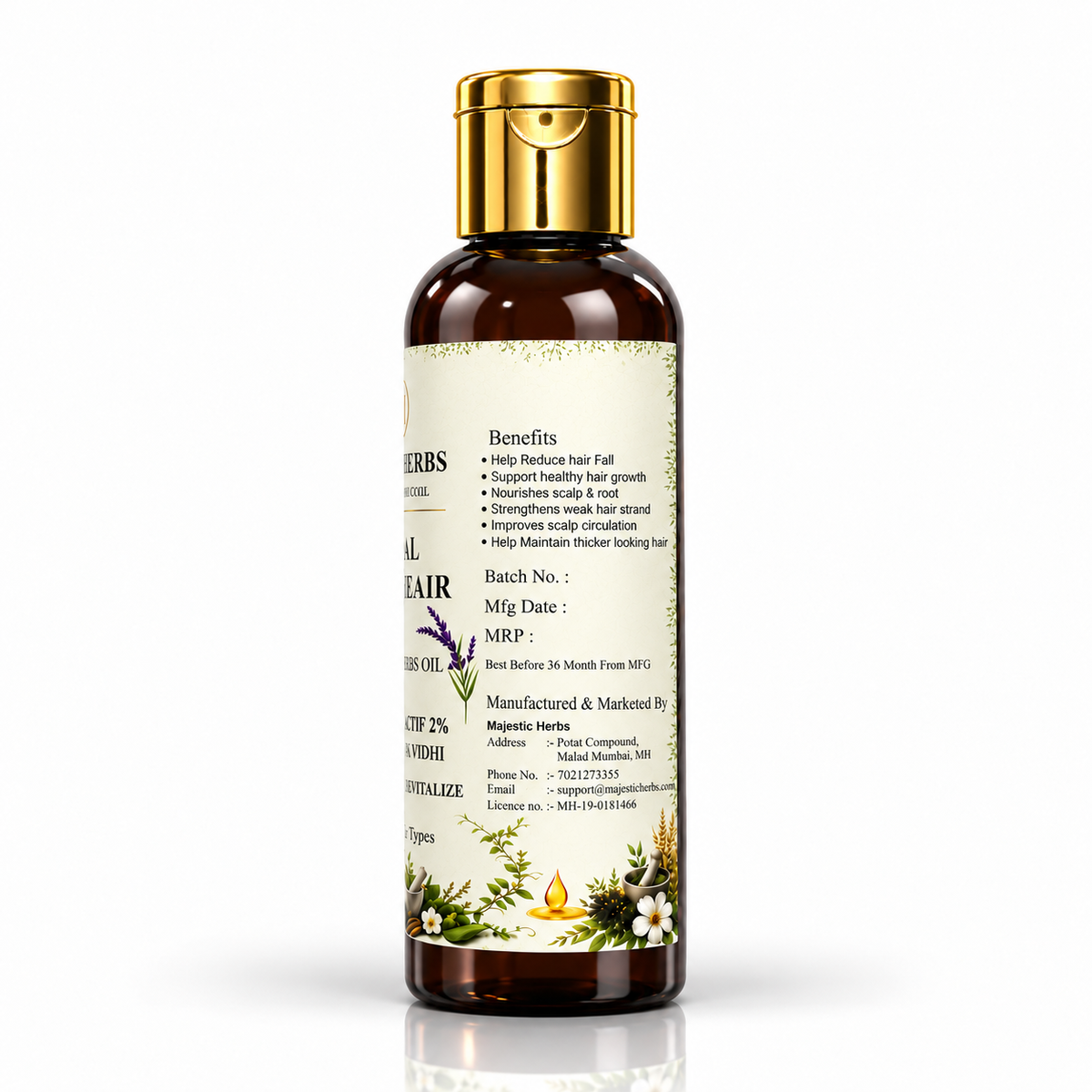 Majestic Herbs Herbal Hair Oil 100 ml bottle side view
