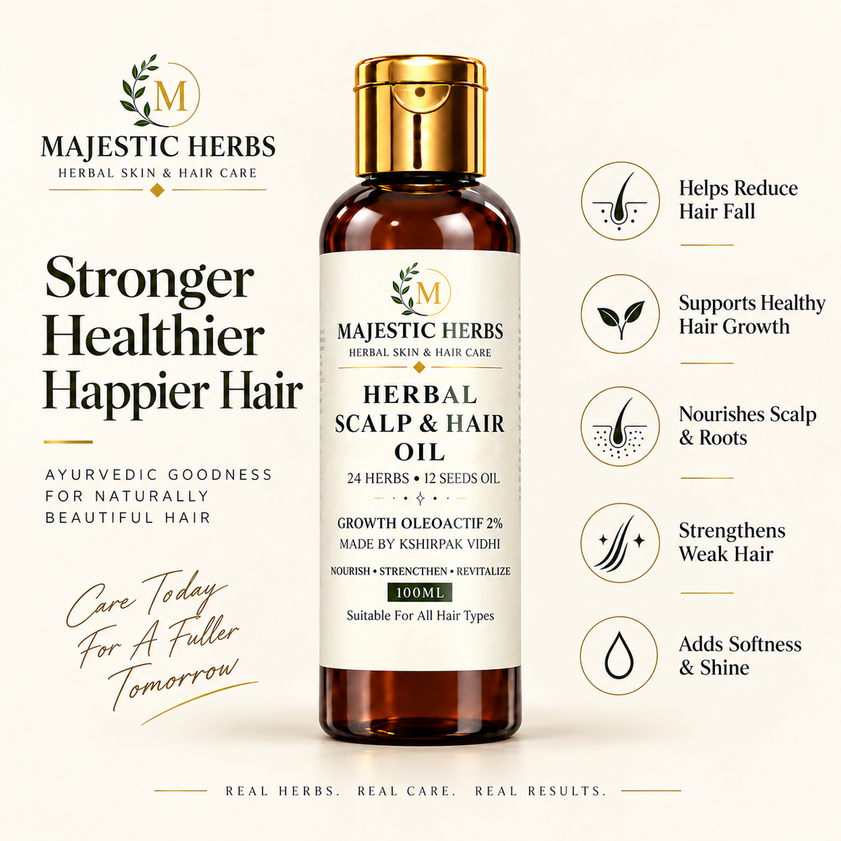 Majestic Herbs Herbal Hair Oil with 24 botanicals product information