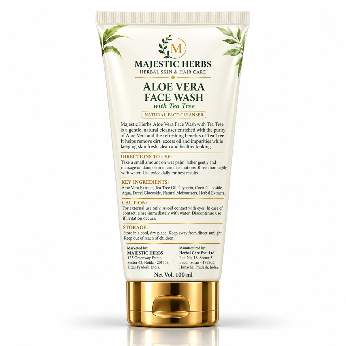 Majestic Herbs Aloe Vera Tea Tree Face Wash for gentle skin cleansing